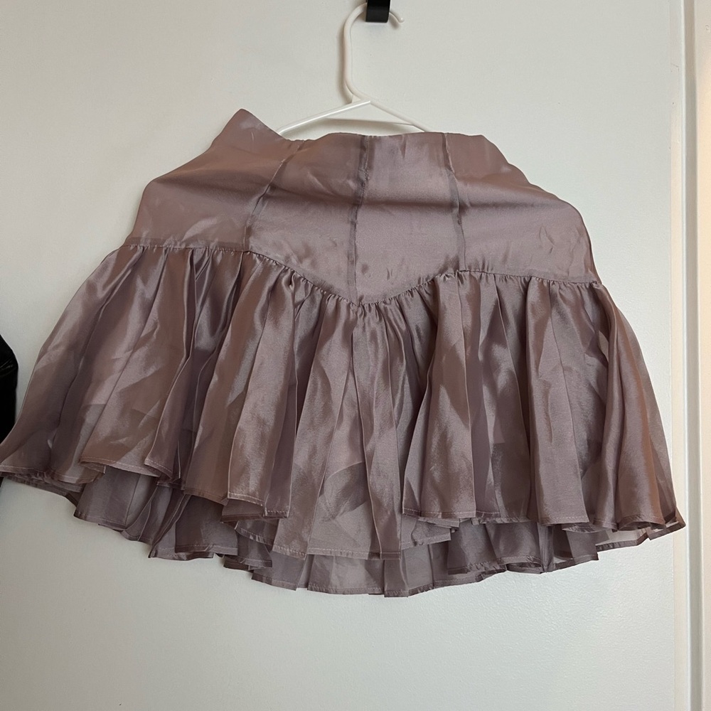 Pink Bubble Mini Skirt with Ruffled High-Low Hem